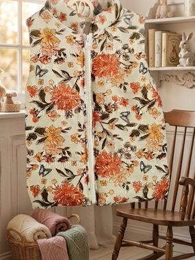 Little Lass Girls Floral Puffer Vest with Glitter Detail - Size 3T